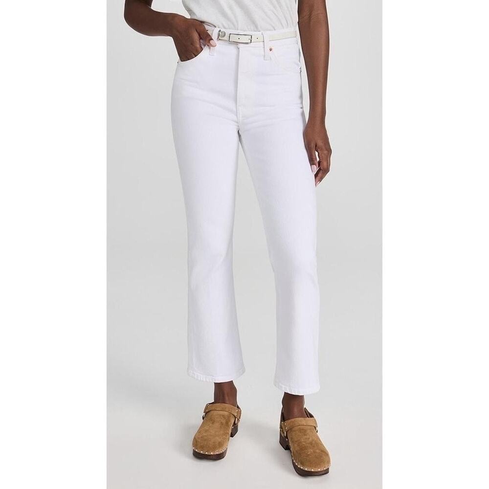 RE/DONE 70s Crop Boot High Rise Jeans White Denim Cropped Bootcut Size 29